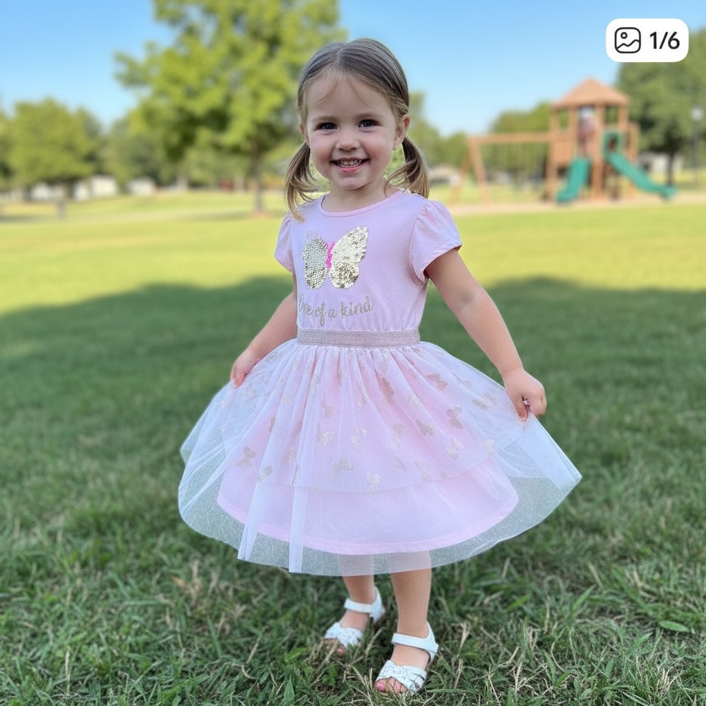 🍭Monkey Bars Pink Butterfly Sequin Dress size 4